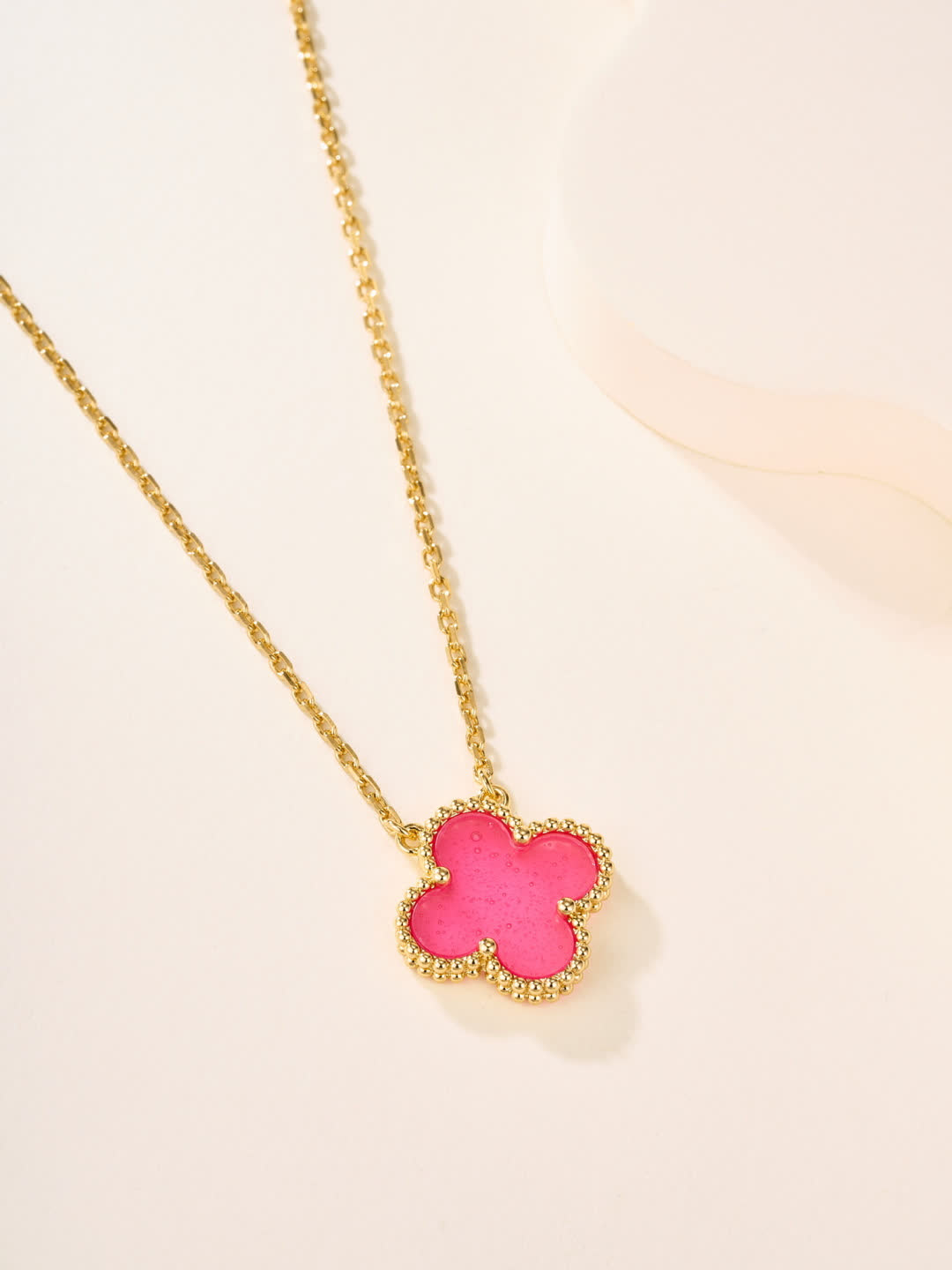Van Cleef & Arpels Magic Alhambra Pink Enamel Gold Necklace